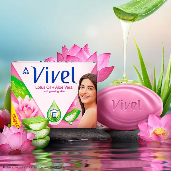 Vivel Lotus Oil + Aloe Vera Soap, 150 g (Pack of 4) - Image 2