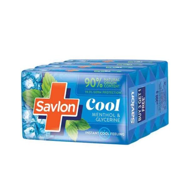 Savlon Cool Soap, with Menthol & Glycerin, 300g (75g - Combo Pack of 3+1), Soap for Men and Women, For All Skin Types