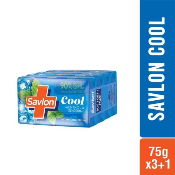 Savlon Cool Soap, with Menthol & Glycerin, 300g (75g - Combo Pack of 3+1), Soap for Men and Women, For All Skin Types - Image 2