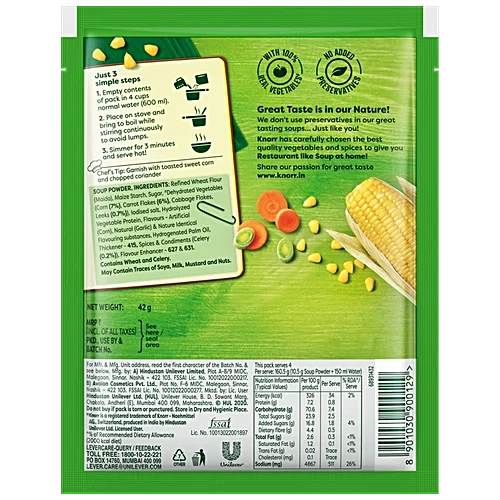 Knorr Sweet Corn Soup - 100% Real Vegetables, No Added Preservatives, 42 g - Image 2