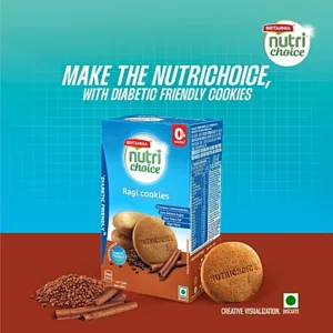 Britannia Nutrichoice Ragi Cookies Diabetic Friendly, 150 g (6 N x 25 g)