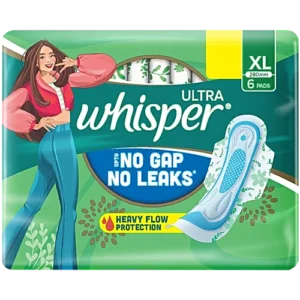 Whisper Ultra Sanitary Pads - For Heavy Flow, XL, 6 pcs