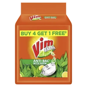 Vim Anti Bac With Neem Dishwash Bar, 200 g (Buy 4 Get 1 Free)