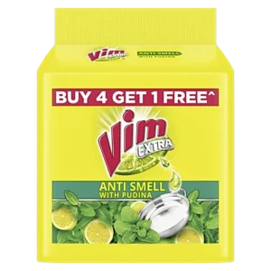 Vim Extra Anti Smell Dishwash Bar With Pudina, 190 g (Buy 4 Get 1 Free)