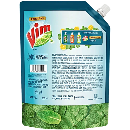 Vim ProClean Dishwash Liquid Gel With Mint, Cooling Freshness, 850 ml - Image 2