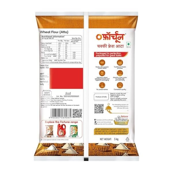 Fortune Chakki Fresh Atta, 5 kg, 100% Atta 0% Maida - Image 2