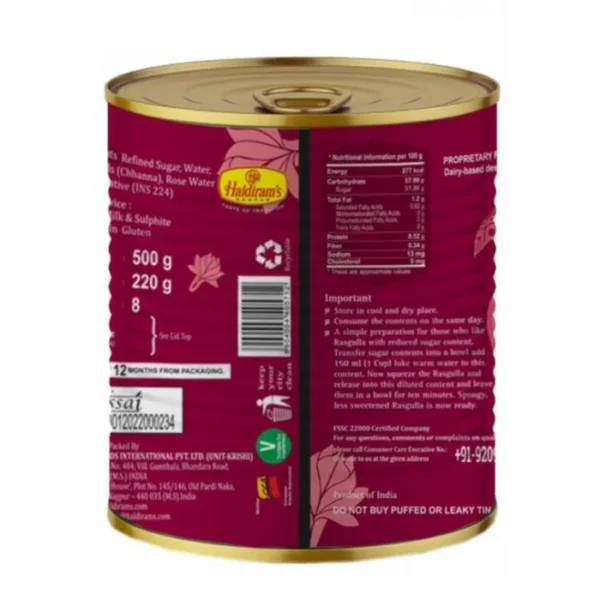 Haldiram's Rasgulla, 1 kg Tin - Image 2