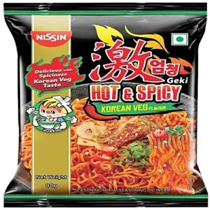 NISSIN KOREAN RAMEN SPICY VEG DRY NOODLES & CHILLI OIL 80g.