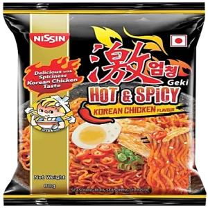 NISSIN KOREAN RAMEN SPICY CHICKEN DRY NOODLES & CHILLI OIL 80g.